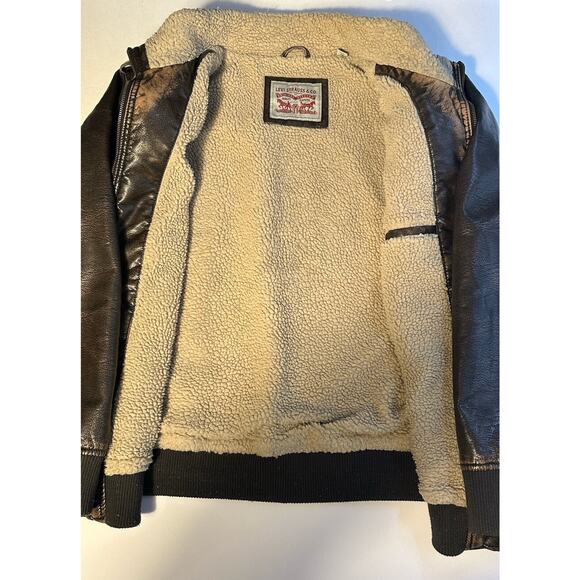 Levi Strauss & Co Brown Feaux Leather Sherpa Lined Zip Up Jacket Men's Size XL - Picture 3 of 12